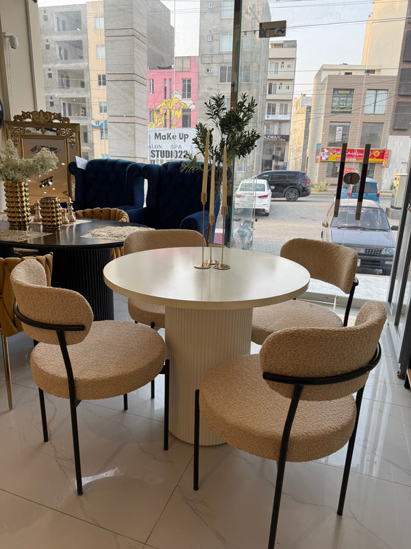 4 Seater White Boucle Dining Table
