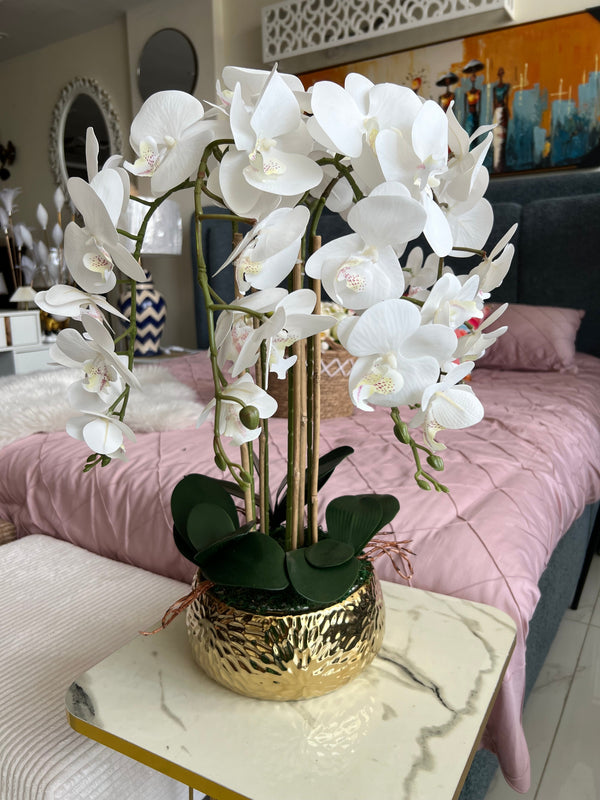 Orchids Flower Arrangement in brass pot