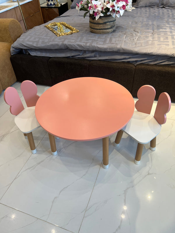 Pink Butterfly Round Table & 2 Chairs
