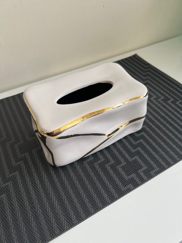 Gold & White jewel Tissue box 10