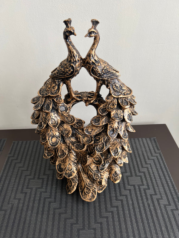 Twin Peacocks Sculpture Black Antique