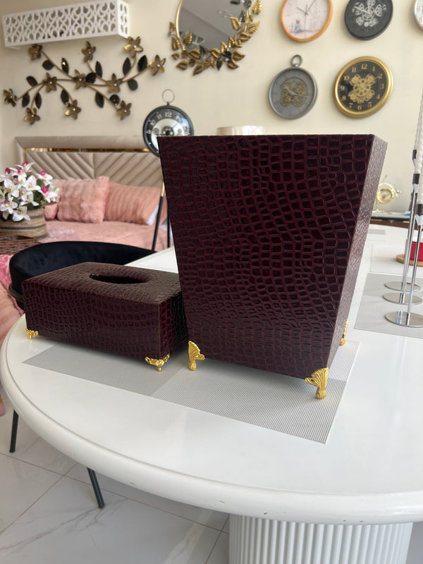 Leather Tissue Box and Dustbin 01