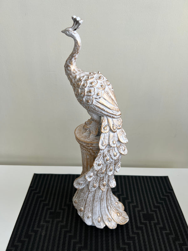 Peacock Sculpture White Antique