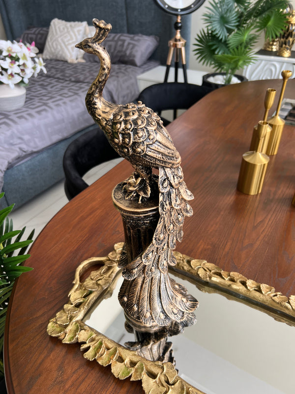 Peacock Sculpture Black Antique