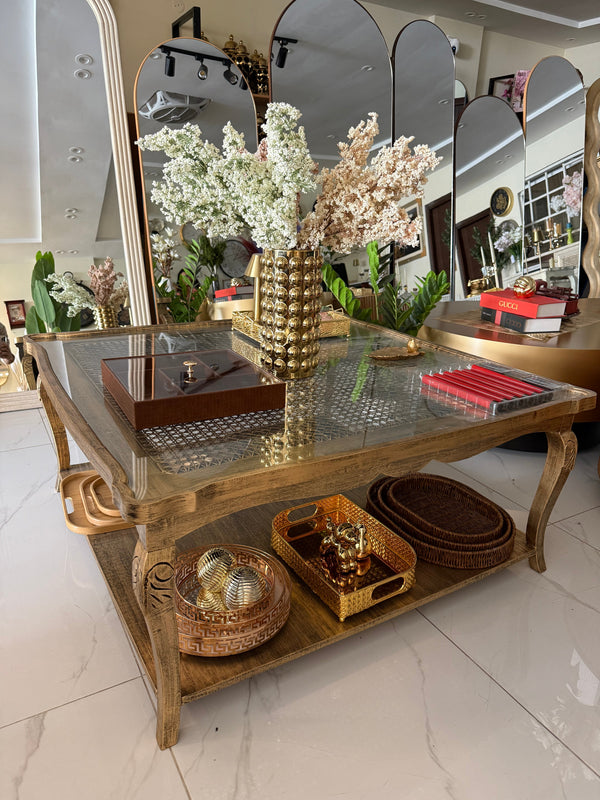 Double top Gold cane Center Table