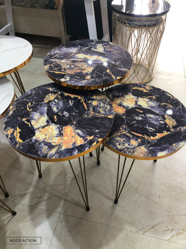 Blue Gold nesting table set of 3