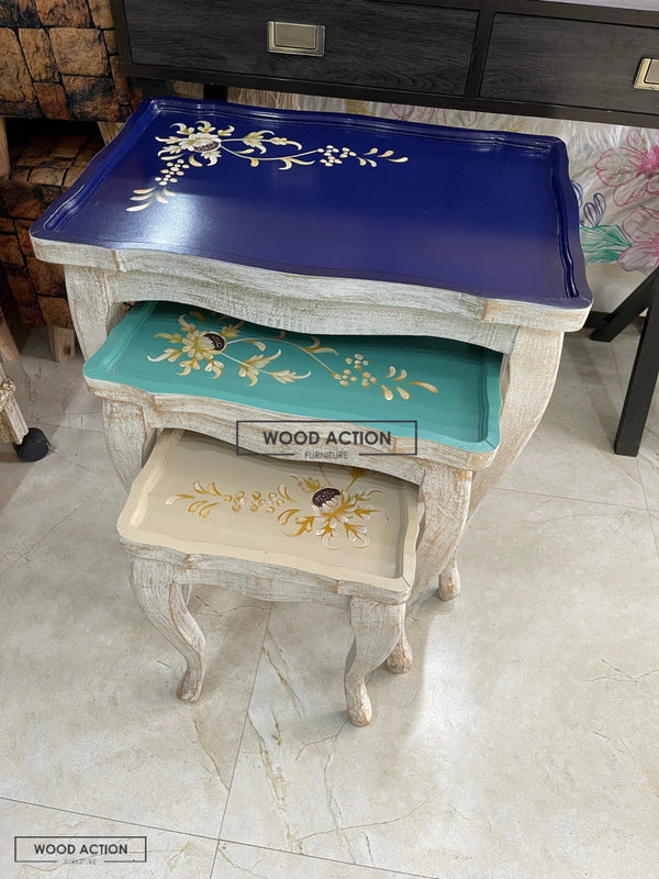 Cosime nesting table set of 3 Hand painted