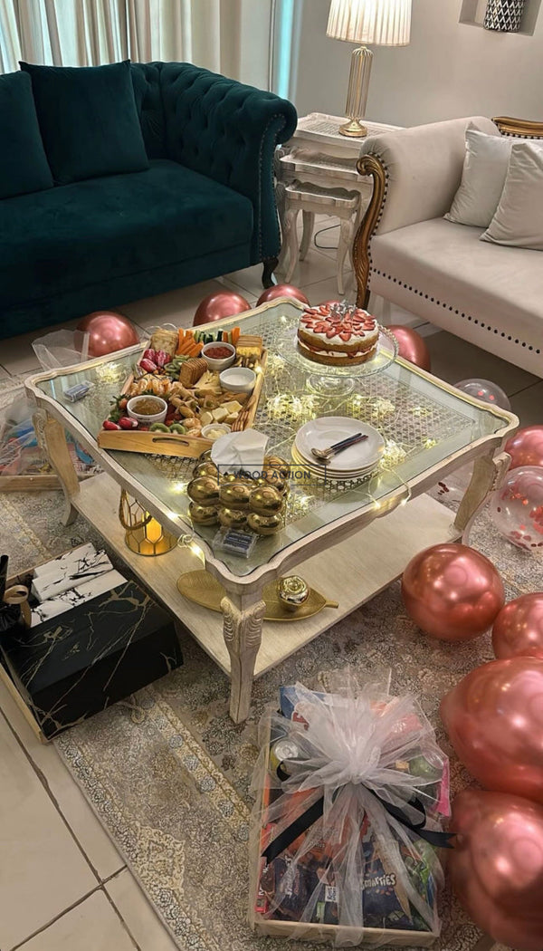 Double top White cane Center Table