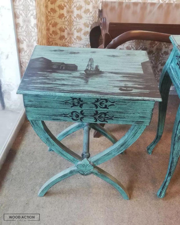 Elisa Blue Side Table Hand Painted