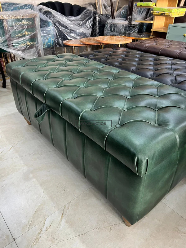 Green Leather  premium Puffy Storage