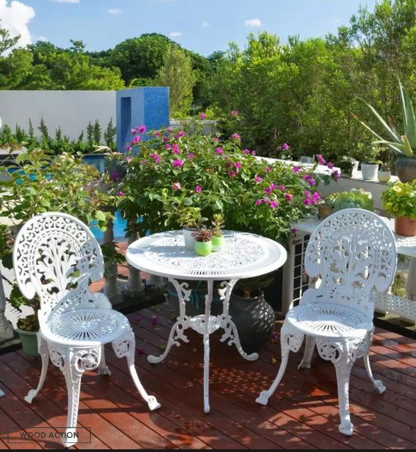 Patio Cast Iron Table and Chair 2 plus 1