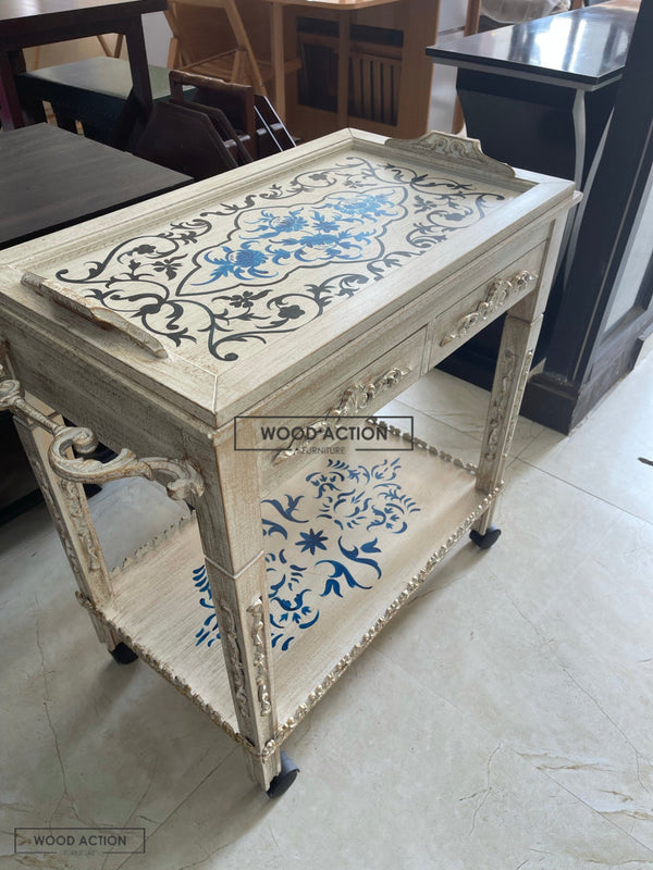 Sofia Blue and white detachable Wooden Trolley