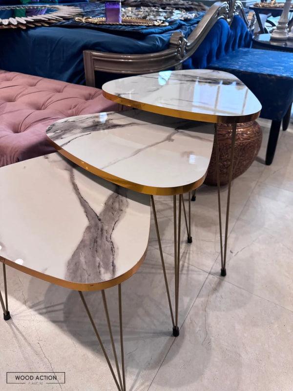 Triangle white Gold nesting table set of 3