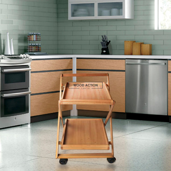 Two shelf folding Tea Wooden Trolley