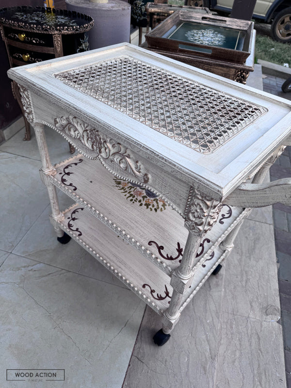 White cane Wooden Trolley